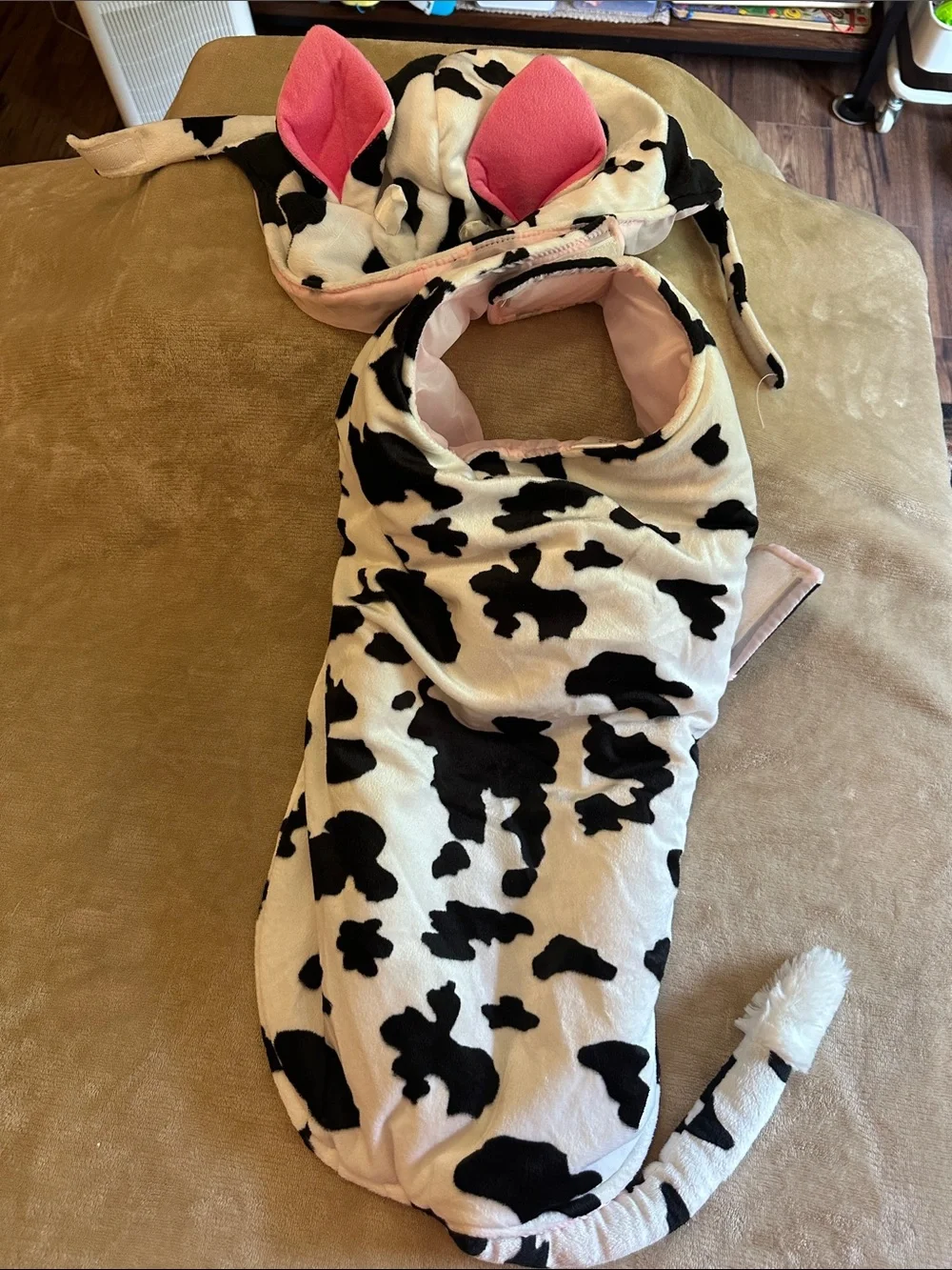 Cow Print Hooded Dog Costume with Pink Lining